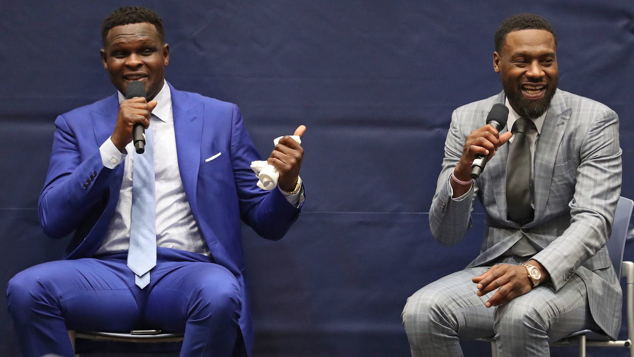 MEMPHIS, TN - FEBRUARY 28: NBA Legends Zach Randolph, and Tony Allen speak to the media during a press conference on February 28, 2020 at FedExForum in Memphis, Tennessee. Mandatory Copyright Notice: Copyright 2020 NBAE