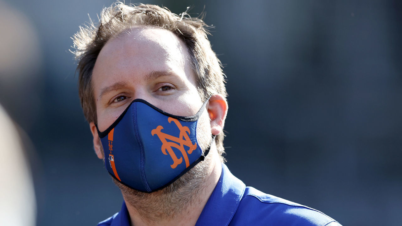 NEW YORK, NEW YORK - JUNE 16: New York Mets general manager Zack Scott is on the field before the game between the New York Mets and the Chicago Cubs at Citi Field on June 16, 2021 in the Flushing neighborhood of the Queens borough of New York City.