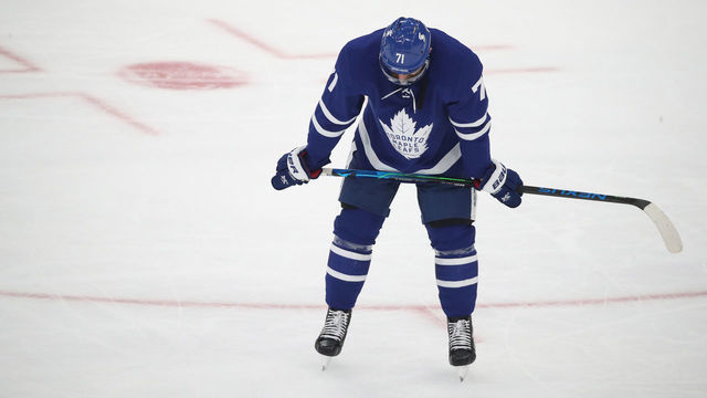 Toronto, ON- May 31 - Toronto Maple Leafs left wing Nick Foligno (71) after time runs out as the Toronto Maple Leafs fall to the Montreal Canadiens 3-1 in game seven in the first round of the NHL play-offs at Scotiabank Arena in Toronto. May 31, 2021. (Steve Russell/Toronto Star via Getty Images)