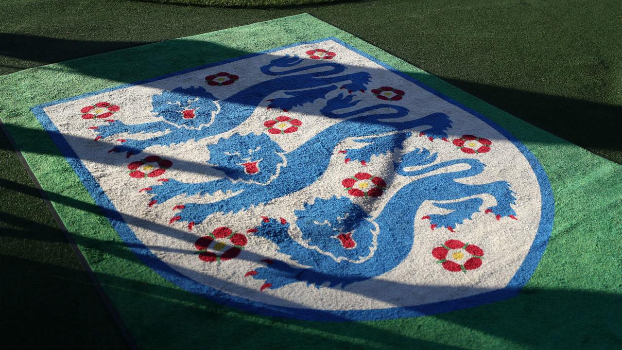 LONDON, ENGLAND - OCTOBER 09: General view the England three lions crest before the International Friendly between England Women and Australia Women at Craven Cottage on October 9, 2018 in London, England.