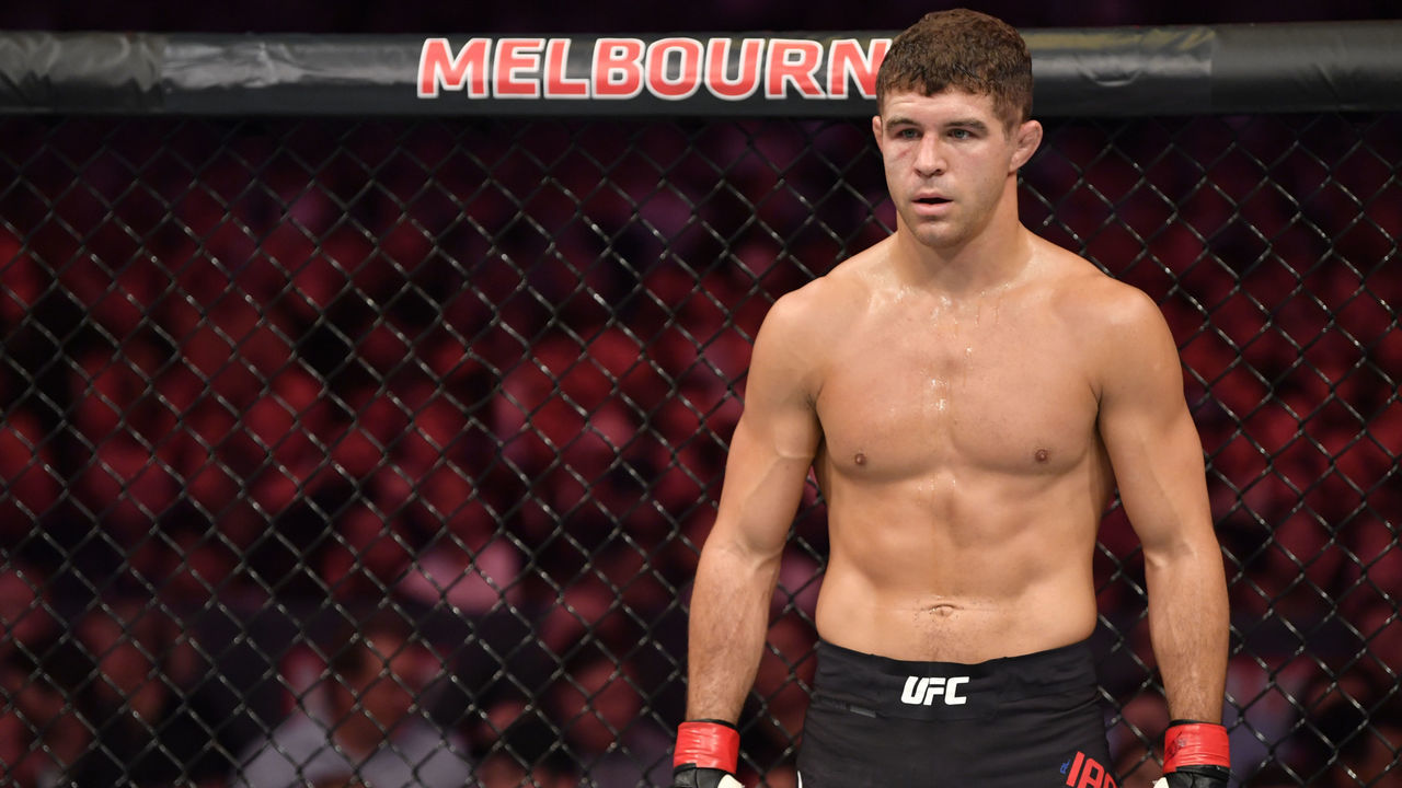 MELBOURNE, AUSTRALIA - OCTOBER 06: Al Iaquinta stands in his corner between rounds of his lightweight fight against Dan Hooker during the UFC 243 event at Marvel Stadium on October 06, 2019 in Melbourne, Australia.
