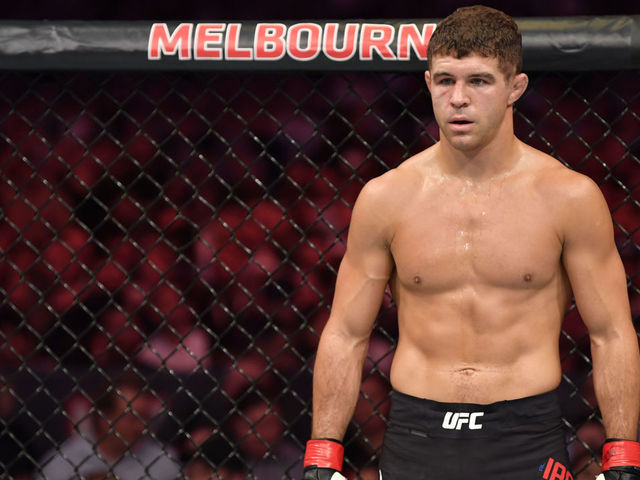 MELBOURNE, AUSTRALIA - OCTOBER 06: Al Iaquinta stands in his corner between rounds of his lightweight fight against Dan Hooker during the UFC 243 event at Marvel Stadium on October 06, 2019 in Melbourne, Australia.