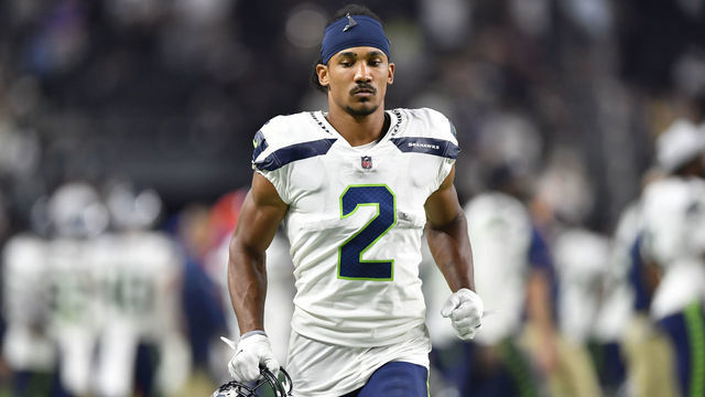 LAS VEGAS, NEVADA - AUGUST 14: Cornerback Ahkello Witherspoon #2 of the Seattle Seahawks runs off the field after a preseason game against the Las Vegas Raiders at Allegiant Stadium on August 14, 2021 in Las Vegas, Nevada. The Raiders defeated the Seahawks 20-7.