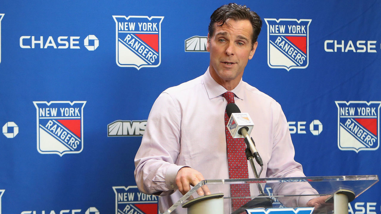 NEW YORK, NEW YORK - DECEMBER 02: David Quinn of the New York Rangers speaks with the media prior to the game against the Winnipeg Jets at Madison Square Garden on December 02, 2018 in New York City.