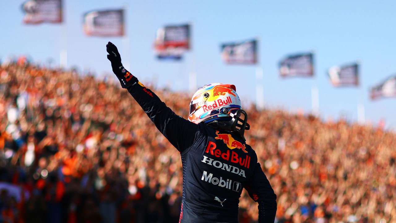 ZANDVOORT, NETHERLANDS - SEPTEMBER 04: Pole position qualifier Max Verstappen of Netherlands and Red Bull Racing celebrates in parc ferme during qualifying ahead of the F1 Grand Prix of The Netherlands at Circuit Zandvoort on September 04, 2021 in Zandvoort, Netherlands.