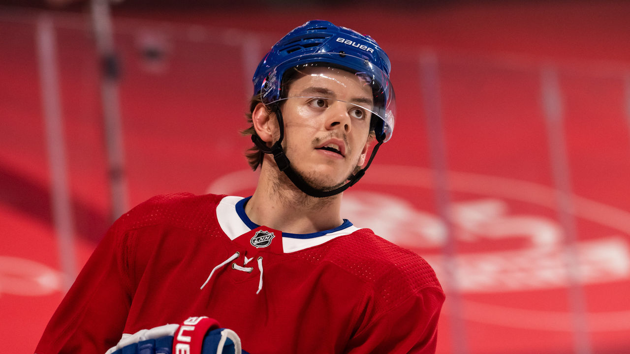 MONTREAL, QC - MAY 25: Jesperi Kotkaniemi (15) of the Montreal Canadiens looks on during the warmup prior to the NHL game between the Toronto Maple Leafs and the Montreal Canadiens on May 25, 2021, at the Bell Centre in Montreal, QC