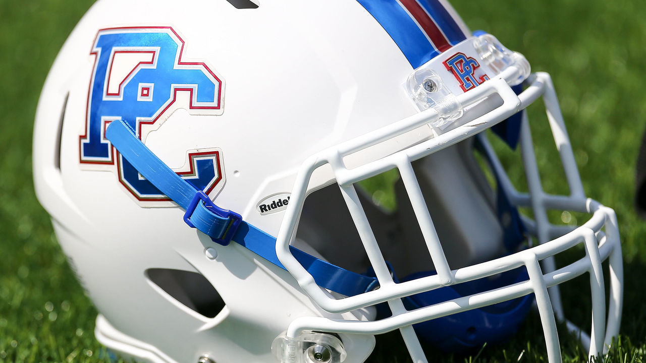 September 10, 2016: Presbyterian Blue Hose helmet on the sideline during the game between Presbyterian College and UT Chattanooga. Chattanooga defeats Presbyterian 34 - 0 at Finley Stadium in Chattanooga, TN.