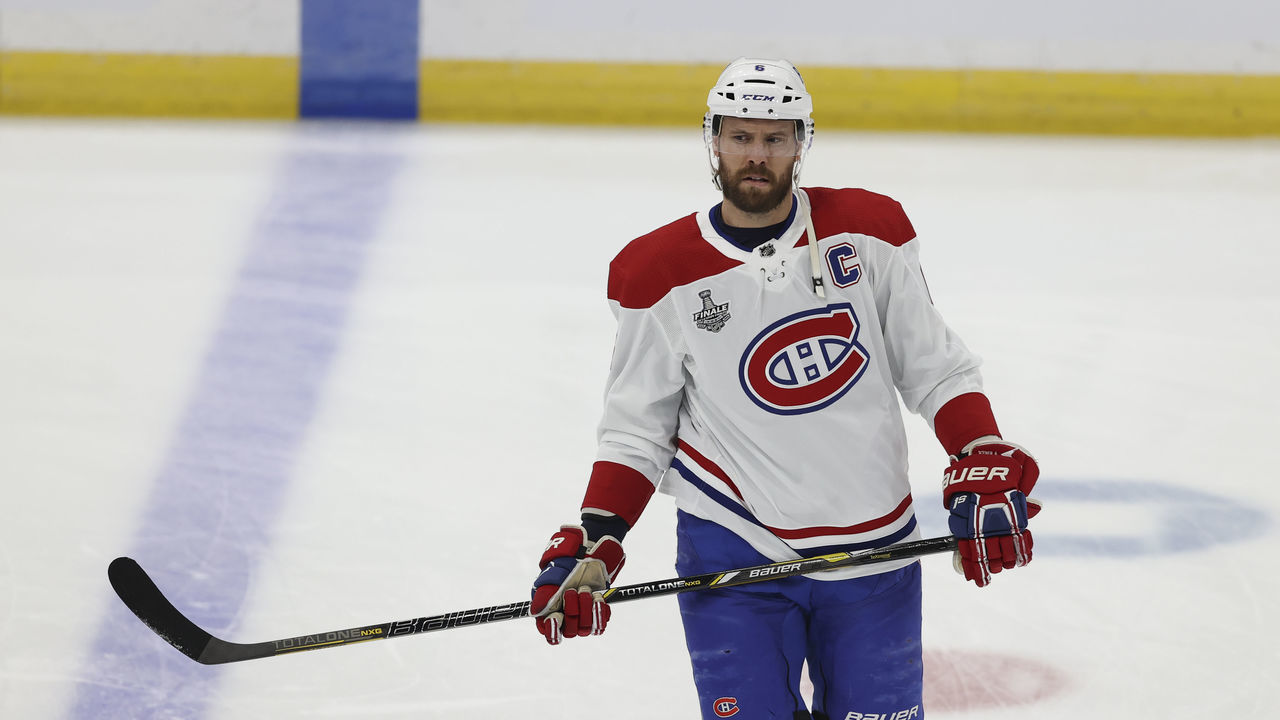 TAMPA, FL - JUNE 28: Montreal Canadiens defenseman Shea Weber (6) skates during warm ups before Game 1 of the 2021 NHL Stanley Cup Final between the Montreal Canadiens and Tampa Bay Lightning on June 28, 2021 at Amalie Arena in Tampa, FL.