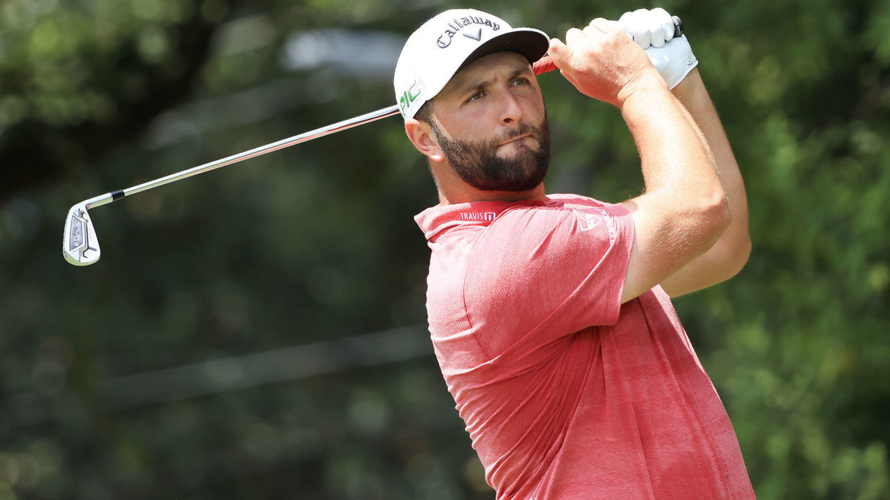 ATLANTA, GEORGIA - SEPTEMBER 05: Jon Rahm of Spain plays his shot from the second tee during the final round of the TOUR Championship at East Lake Golf Club on September 05, 2021 in Atlanta, Georgia.