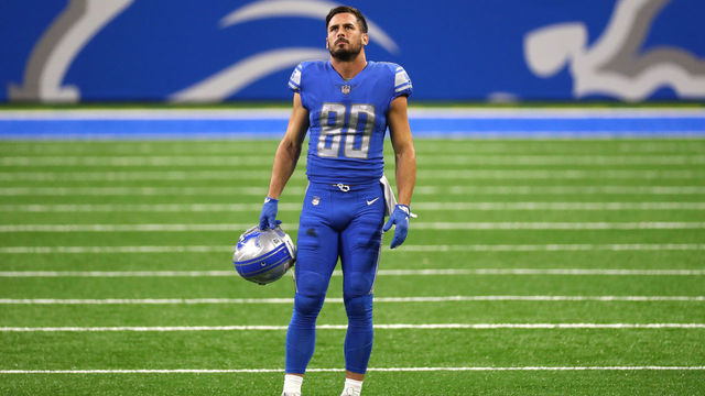 DETROIT, MICHIGAN - DECEMBER 13: Danny Amendola #80 of the Detroit Lions looks on during the second half against the Green Bay Packers at Ford Field on December 13, 2020 in Detroit, Michigan.