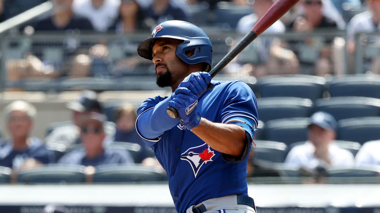 NEW YORK, NEW YORK - SEPTEMBER 06: Marcus Semien #10 of the Toronto Blue hits a home run during the first inning of a game against the New York Yankees at Yankee Stadium on September 06, 2021 in the Bronx borough of New York City.