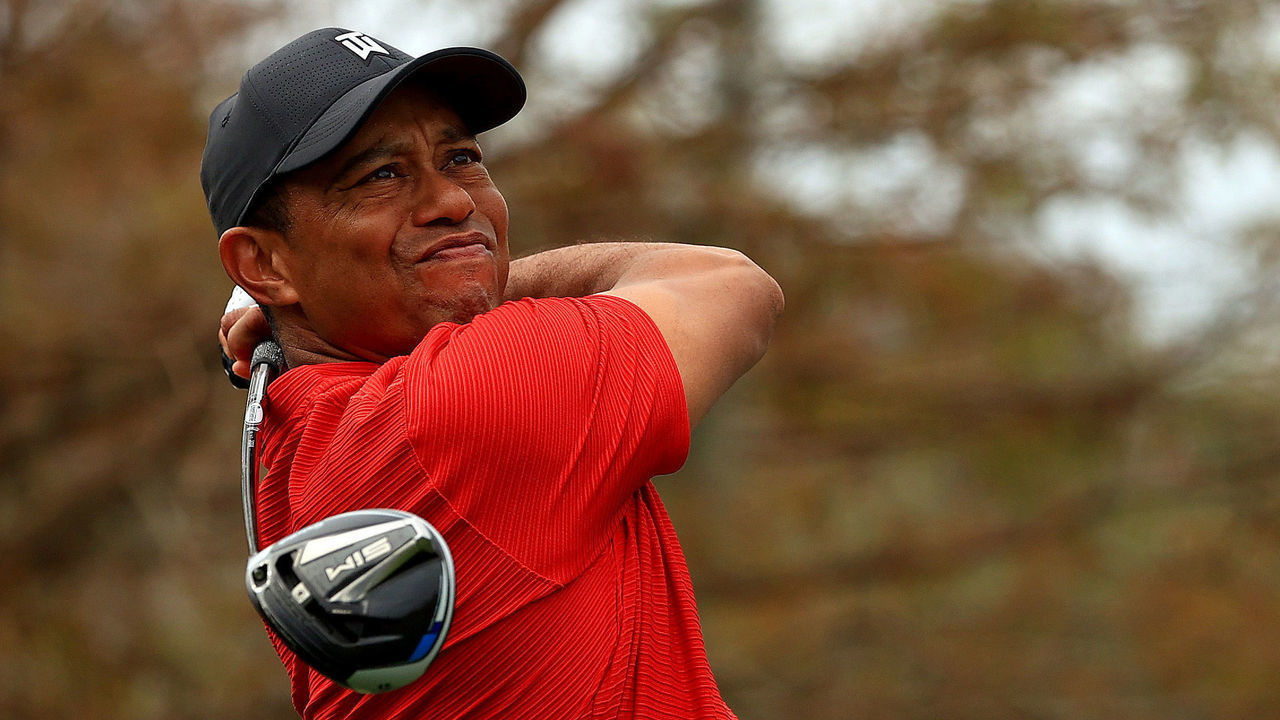 ORLANDO, FLORIDA - DECEMBER 20: Tiger Woods of the United States hits his tee shot on the 15th hole during the final round of the PNC Championship at the Ritz Carlton Golf Club on December 20, 2020 in Orlando, Florida.