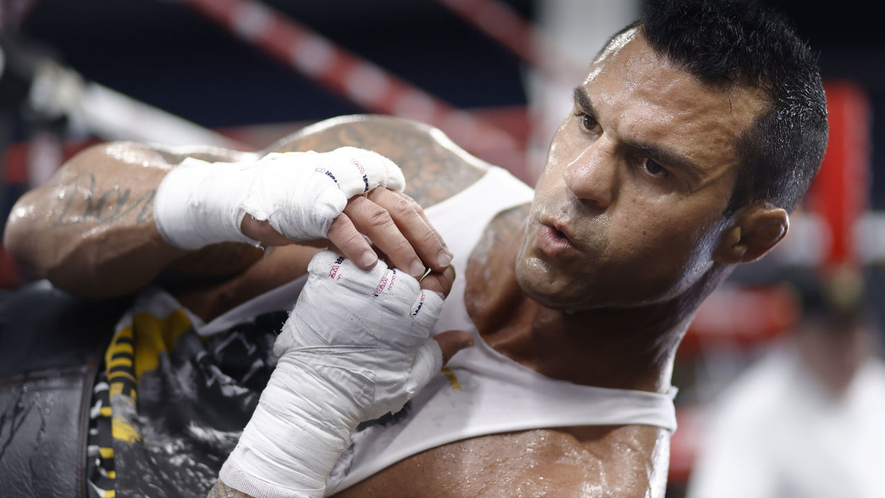 BOCA RATON, FLORIDA - AUGUST 26: Vitor Belfort trains during his media workout in advance of his September 11th fight against Oscar De La Hoya at Boca Pal Boxing Gym on August 26, 2021 in Boca Raton, Florida.