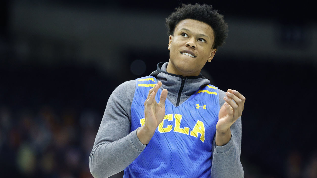 INDIANAPOLIS, INDIANA - APRIL 02: Jaylen Clark #0 of the UCLA Bruins practices ahead of the Final Four Semifinal at Lucas Oil Stadium on April 02, 2021 in Indianapolis, Indiana.