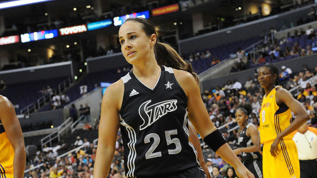 LOS ANGELES, CA - JUNE 24: Basketball player Becky Hammon of the San Antonio Silver Stars participates in a game against the Los Angeles Sparks at Staples Center on June 24, 2012 in Los Angeles, California.