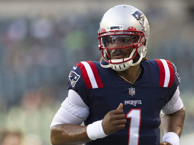 PHILADELPHIA, PA - AUGUST 19: Cam Newton #1 of the New England Patriots looks on against the Philadelphia Eagles in the preseason game at Lincoln Financial Field on August 19, 2021 in Philadelphia, Pennsylvania. The Patriots defeated the Eagles 35-0.