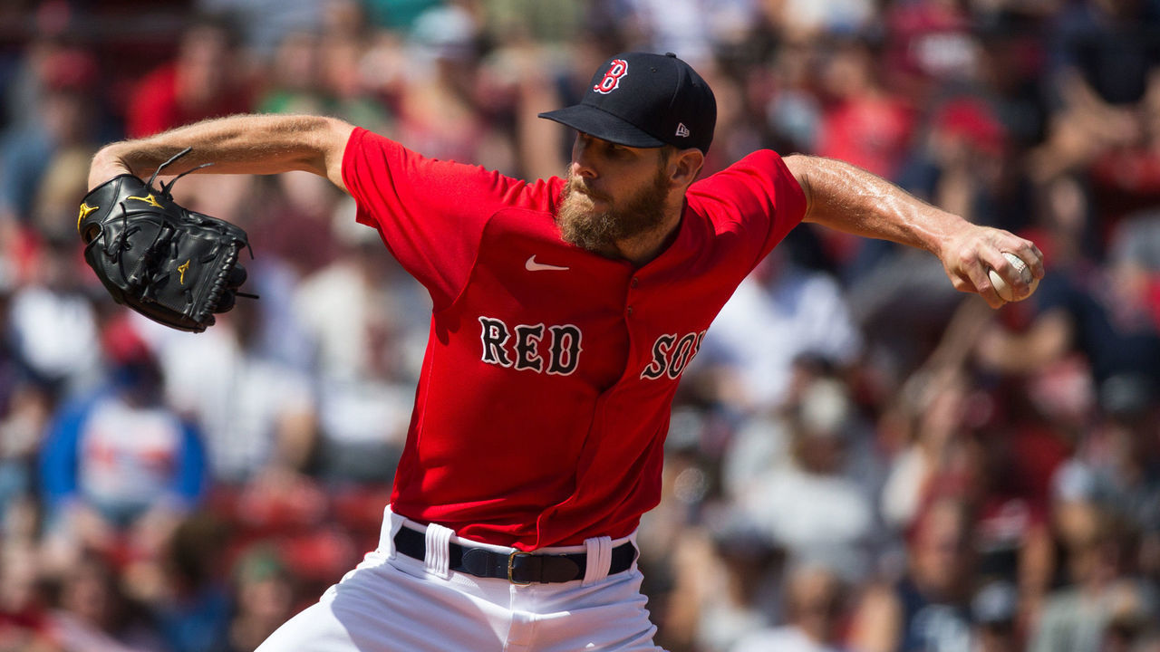 BOSTON, MASSACHUSETTS - SEPTEMBER 6: Chris Sale #41 of the Boston Red Sox pitches against the Tampa Bay Rays during the first inning at Fenway Park on September 6, 2021 in Boston, Massachusetts. The Rays won 11-10 in ten innings.