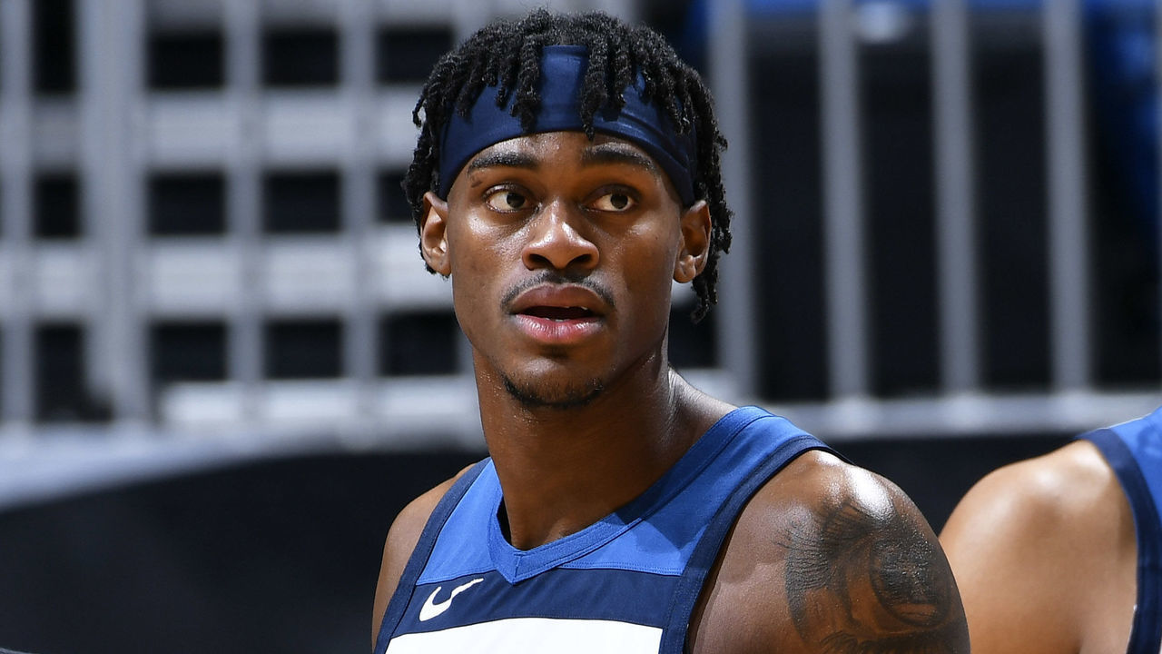ORLANDO, FL - MAY 9: Jarred Vanderbilt #8 of the Minnesota Timberwolves looks on during the game against the Orlando Magic on May 9, 2021 at Amway Center in Orlando, Florida. Mandatory Copyright Notice: Copyright 2021 NBAE