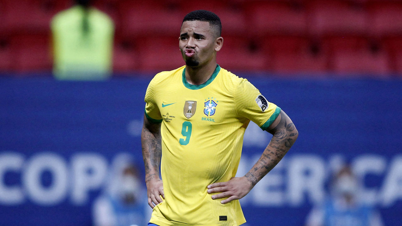 BRASILIA, BRAZIL - JUNE 13: Gabriel Jesus of Brazil looks on during the match between Brazil and Venezuela as part of Conmebol Copa America Brazil 2021 at Mane Garrincha Stadium on June 13, 2021 in Brasilia, Brazil.