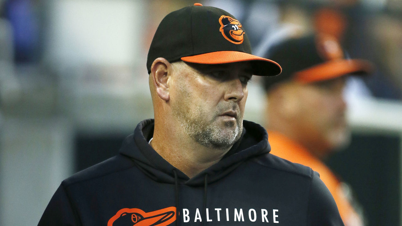 DETROIT, MI - JULY 31: Manager Brandon Hyde #18 of the Baltimore Orioles during a game against the Detroit Tigers at Comerica Park on July 31, 2021, in Detroit, Michigan.