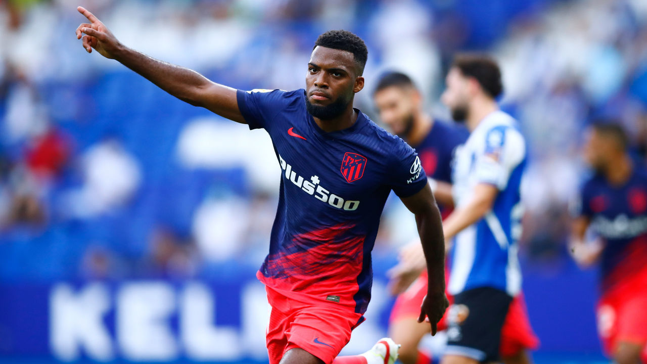 BARCELONA, SPAIN - SEPTEMBER 12: Thomas Lemar of Atletico de Madrid celebrates scoring his side's 2nd goal during the LaLiga Santander match between RCD Espanyol and Club Atletico de Madrid at RCDE Stadium on September 12, 2021 in Barcelona, Spain.