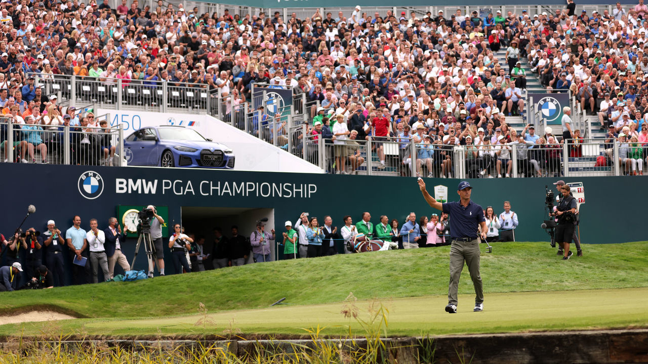 Billy Horschel celebrates victory during day four of the BMW PGA Championship at Wentworth Golf Club, Virginia Water. Picture date: Sunday September 12, 2021.