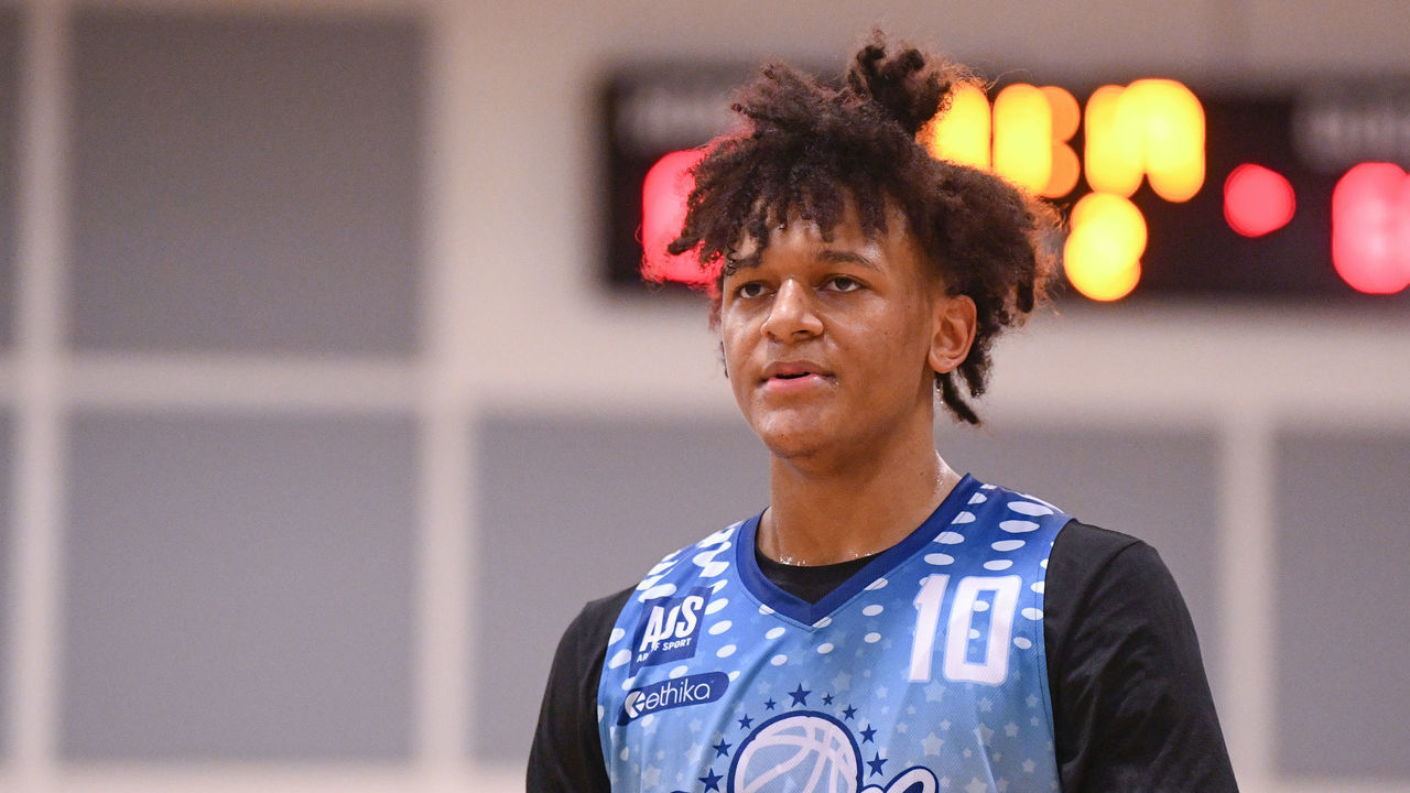 CHANDLER, AZ - NOVEMBER 08: Paolo Banchero, from ODea High School, looks on during the Pangos All-American Festival on November 8, 2020 at AZ Compass Prep in Chandler, AZ.