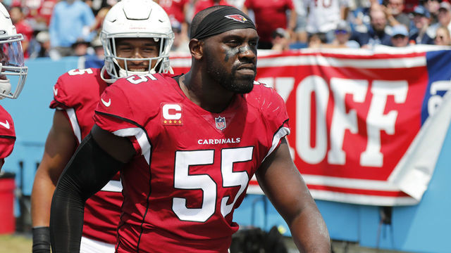 NASHVILLE, TENNESSEE - SEPTEMBER 12: Chandler Jones #55 of the Arizona Cardinals reacts against the Tennessee Titans during the first half at Nissan Stadium on September 12, 2021 in Nashville, Tennessee.