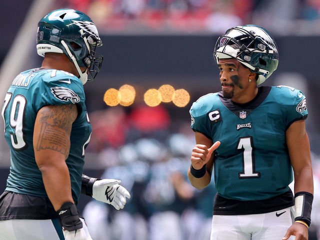 Jalen Hurts of the Philadelphia Eagles is sacked buy the Dallas News  Photo - Getty Images