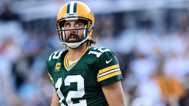 JACKSONVILLE, FLORIDA - SEPTEMBER 12: Aaron Rodgers #12 of the Green Bay Packers reacts against the New Orleans Saints during the second half at TIAA Bank Field on September 12, 2021 in Jacksonville, Florida.