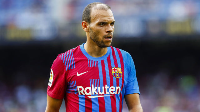 12 Martin Braithwaite of FC Barcelona during the La Liga Santader match between FC Barcelona and Getafe CF at Camp Nou Stadium on August 29, 2021 in Barcelona.