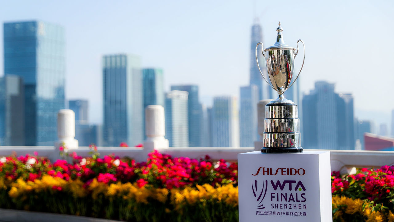 SHENZHEN, CHINA - OCTOBER 25: Trophy of 2019 WTA Finals is seen during the 2019 WTA Finals official photo shoot ahead of the 2019 WTA Finals at Lotus Hill Park on October 25, 2019 in Shenzhen, Guangdong Province of China.