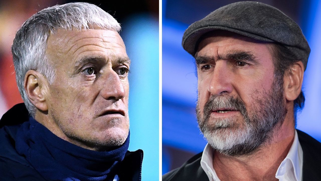 (COMBO) This combination of file pictures made on Febraury 22, 2020, shows France's head coach Didier Deschamps (L) on November 12, 2019, in Clairefontaine-en-Yvelines, and French actor and former footbal player Eric Cantona (R) on November 29, 2019 in Marrakech. - Cantona goes on trial in Paris on February 28, 2020, sued for defamation by Deschamps. Cantona had accused the France coach of not selecting Karim Benzema and Hatem Ben Arfa for the Euro 2016 because of their "North African origins".