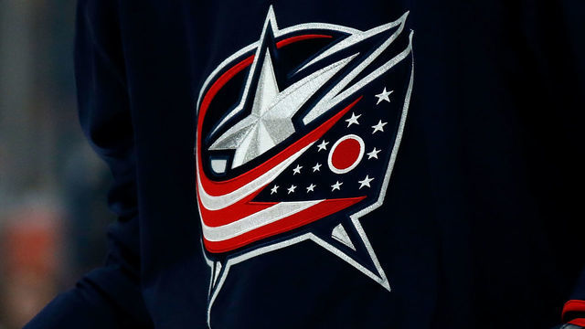 COLUMBUS, OH - OCTOBER 7: A detail of the logo of the Columbus Blue Jackets during the game against the Buffalo Sabres on October 7, 2019 at Nationwide Arena in Columbus, Ohio.
