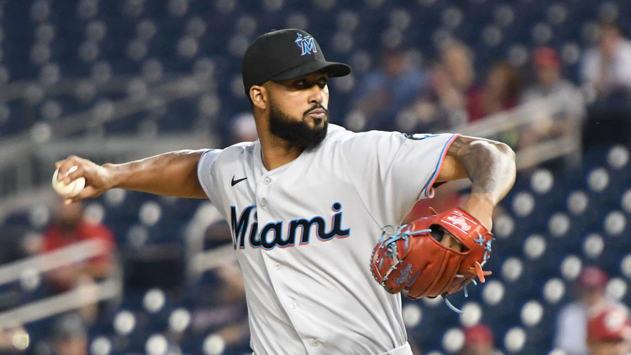 WASHINGTON, DC - SEPTEMBER 13: Sandy Alcantara #22 of the Miami Marlins pitches in the first inning during a baseball game against the Washington Nationals at Nationals Park at on September 13, 2021 in Washington, DC.