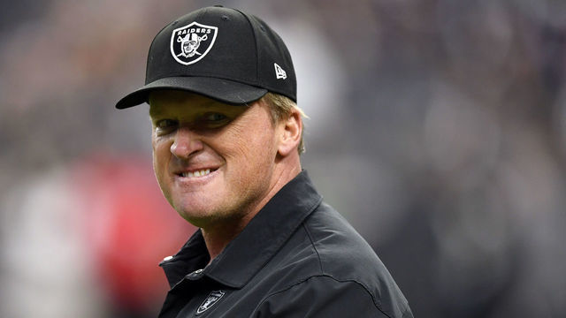 LAS VEGAS, NEVADA - SEPTEMBER 13: Head coach Jon Gruden of the Las Vegas Raiders looks on ahead of the game against the Baltimore Ravens at Allegiant Stadium on September 13, 2021 in Las Vegas, Nevada.