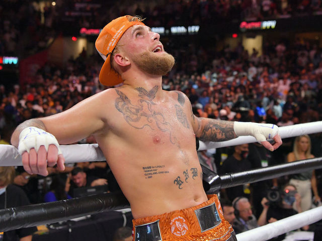 CLEVELAND, OHIO - AUGUST 29: Jake Paul reacts after defeating Tyron Woodley by split decision in their cruiserweight bout during a Showtime pay-per-view event at Rocket Morgage Fieldhouse on August 29, 2021 in Cleveland, Ohio.
