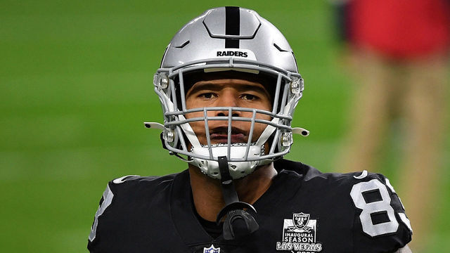 LAS VEGAS, NEVADA - DECEMBER 26: Darren Waller #83 of the Las Vegas Raiders participates in warmups prior to a game against the Miami Dolphins at Allegiant Stadium on December 26, 2020 in Las Vegas, Nevada.