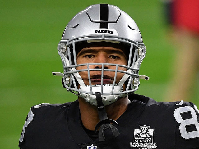 LAS VEGAS, NEVADA - DECEMBER 26: Darren Waller #83 of the Las Vegas Raiders participates in warmups prior to a game against the Miami Dolphins at Allegiant Stadium on December 26, 2020 in Las Vegas, Nevada.