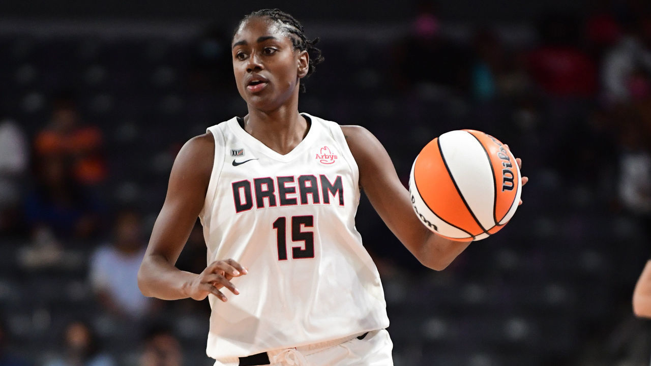 ATLANTA, GA - SEPTEMBER 14: Tiffany Hayes #15 of the Atlanta Dream handles the ball during the game against the Indiana Fever on September 14, 2021 at Gateway Center Arena in College Park, Georgia. Mandatory Copyright Notice: Copyright 2021 NBAE