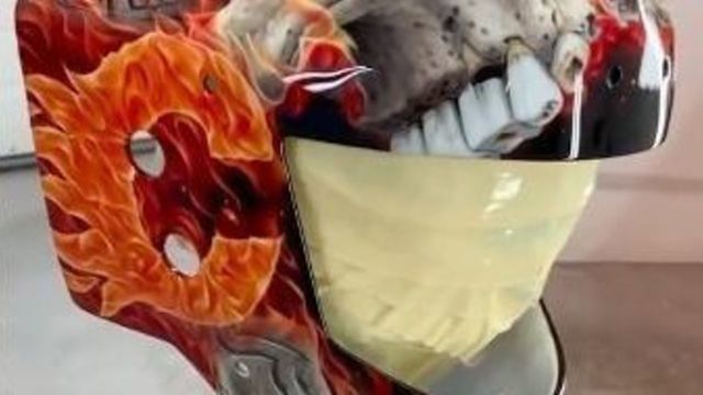 Markstrom's new mask features flaming skull