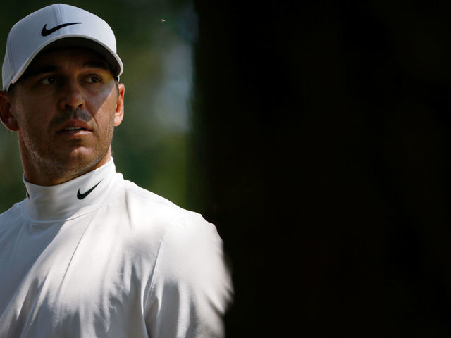 ATLANTA, GEORGIA - SEPTEMBER 04: Brooks Koepka lines up a shot on the seventh hole during the third round of the TOUR Championship at East Lake Golf Club on September 04, 2021 in Atlanta, Georgia.