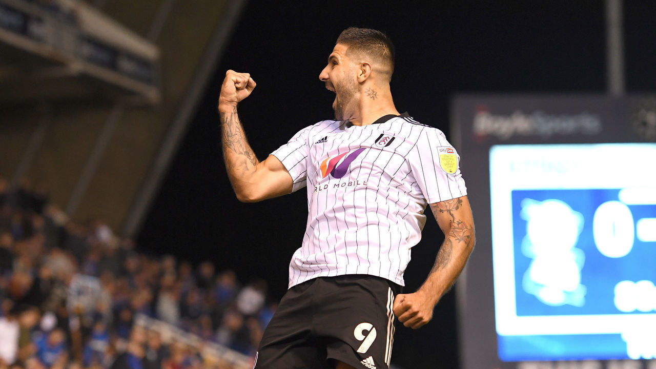 BIRMINGHAM, ENGLAND - SEPTEMBER 15: Aleksandar Mitrovic of Fulham celebrates scoring their fourth goal during the Sky Bet Championship match between Birmingham City and Fulham at St Andrew's Trillion Trophy Stadium on September 15, 2021 in Birmingham, England.