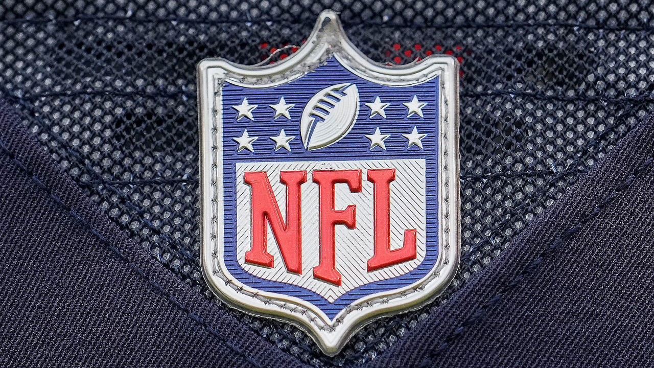 CHICAGO, IL - AUGUST 21: A detail view of the NFL crst logo is seen on a Chicago Bears jersey during a preseason game between the Chicago Bears and the Buffalo Bills on August 21, 2021 at Soldier Field in Chicago, IL.