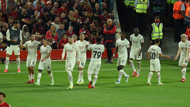 LIVERPOOL, ENGLAND - SEPTEMBER 15:(THE SUN OUT,THE SUN ON SUNDAY OUT)B.Diaz of Milan scores the second goal making the score 1-2 during the UEFA Champions League group B match between Liverpool FC and AC Milan at Anfield on September 15, 2021 in Liverpool, England.