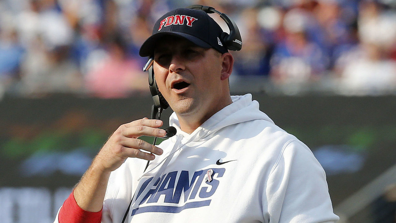 EAST RUTHERFORD, NEW JERSEY - SEPTEMBER 12: (NEW YORK DAILIES OUT) Head coach Joe Judge of the New York Giants in action against the Denver Broncos at MetLife Stadium on September 12, 2021 in East Rutherford, New Jersey. The Broncos defeated the Giants 27-13.