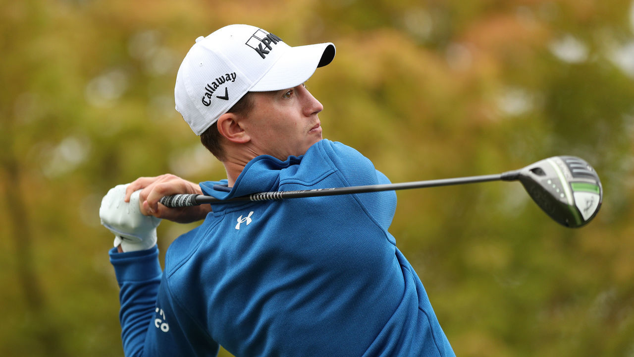 NAPA, CALIFORNIA - SEPTEMBER 17: Maverick McNealy hits his tee shot on the first hole during round two of the Fortinet Championship at Silverado Resort and Spa on September 17, 2021 in Napa, California.