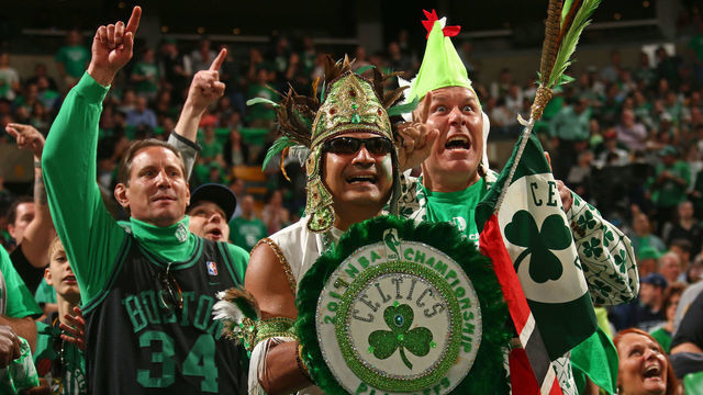 BOSTON, MA - APRIL 30: Boston Celtics fans support them before Game One of the Eastern Conference Semifinals against the Washington Wizards during the 2017 NBA Playoffs on April 30, 2016 at TD Garden in Boston, Massachusetts. Mandatory Copyright Notice: Copyright 2017 NBAE