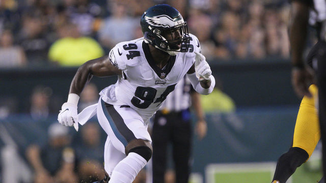 PHILADELPHIA, PA - AUGUST 12: Philadelphia Eagles defensive end Josh Sweat (94) rushes during the preseason game between the Philadelphia Eagles and the Pittsburgh Steelers on August 12, 2021 at Lincoln Financial Field in Philadelphia, PA.