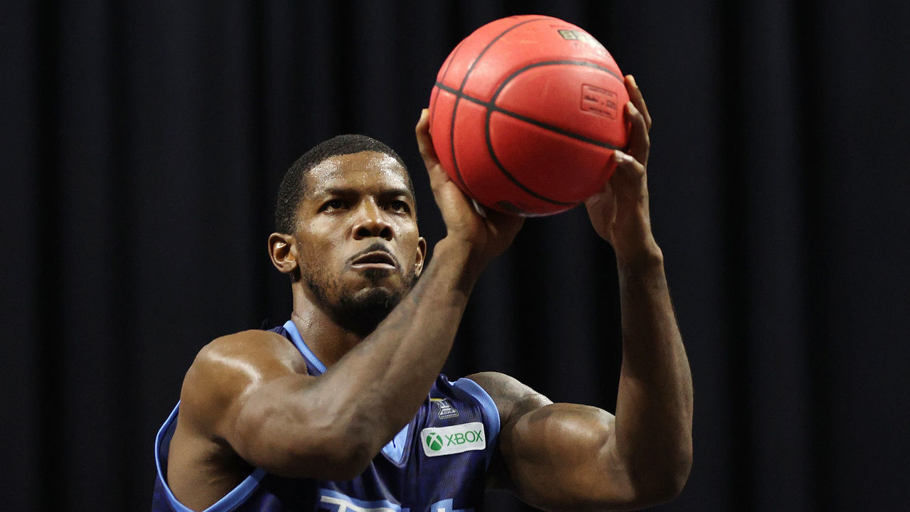 LAS VEGAS, NEVADA - AUGUST 21: Joe Johnson #1 of Triplets shoots against Tri-State during a BIG3 game in Week Eight at the Orleans Arena on August 21, 2021 in Las Vegas, Nevada.